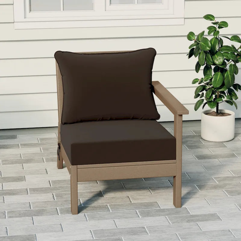 Fauteuil de jardin Polytrends Birchwood All Weather HDPE, assise profonde, aspect bois vieilli, accoudoir droit, avec coussins (1 pièce)