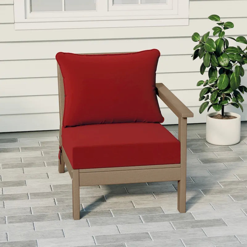 Fauteuil de jardin Polytrends Birchwood All Weather HDPE, assise profonde, aspect bois vieilli, accoudoir droit, avec coussins (1 pièce)