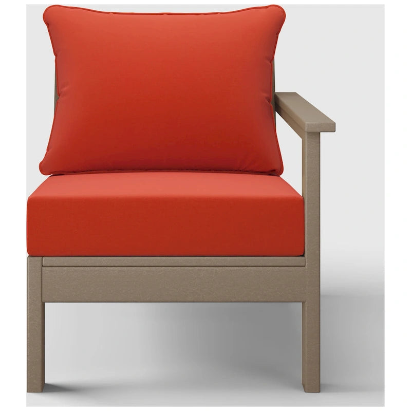 Fauteuil de jardin Polytrends Birchwood All Weather HDPE, assise profonde, aspect bois vieilli, accoudoir droit, avec coussins (1 pièce)