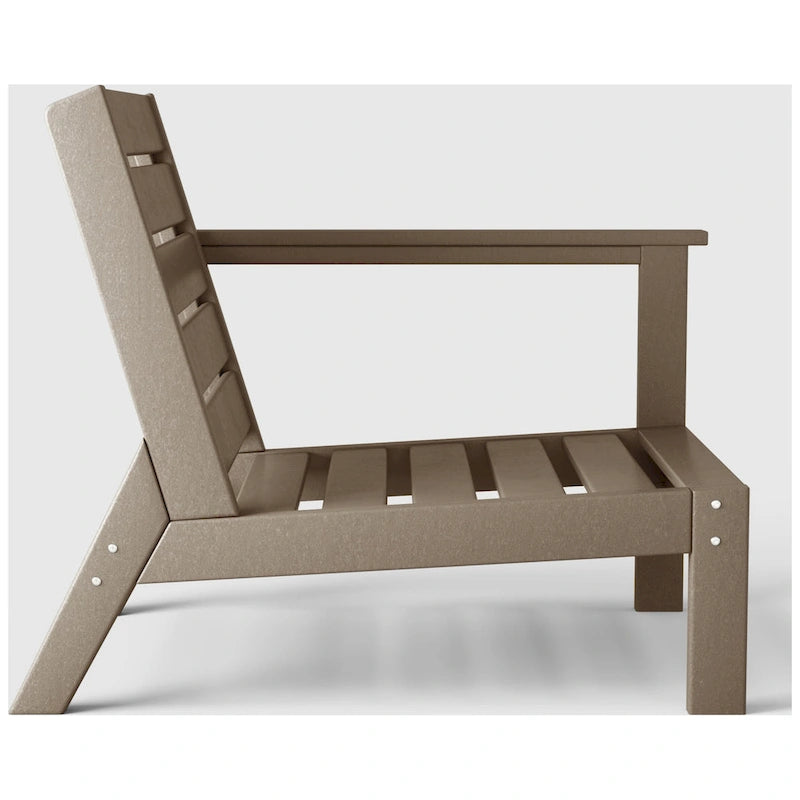 Fauteuil de jardin Polytrends Birchwood All Weather HDPE, assise profonde, aspect bois vieilli, accoudoir droit, avec coussins (1 pièce)
