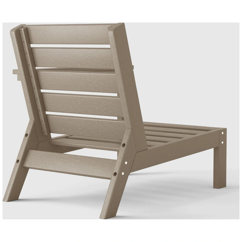 Fauteuil de jardin Polytrends Birchwood All Weather HDPE, assise profonde, aspect bois vieilli, accoudoir droit, avec coussins (1 pièce)