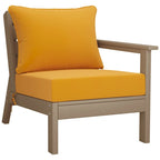 Fauteuil de jardin Polytrends Birchwood All Weather HDPE, assise profonde, aspect bois vieilli, accoudoir droit, avec coussins (1 pièce)