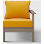 Fauteuil de jardin Polytrends Birchwood All Weather HDPE, assise profonde, aspect bois vieilli, accoudoir droit, avec coussins (1 pièce)