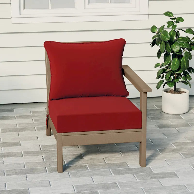 Fauteuil de jardin Polytrends Birchwood All Weather HDPE, assise profonde, aspect bois vieilli, accoudoir droit, avec coussins (1 pièce)