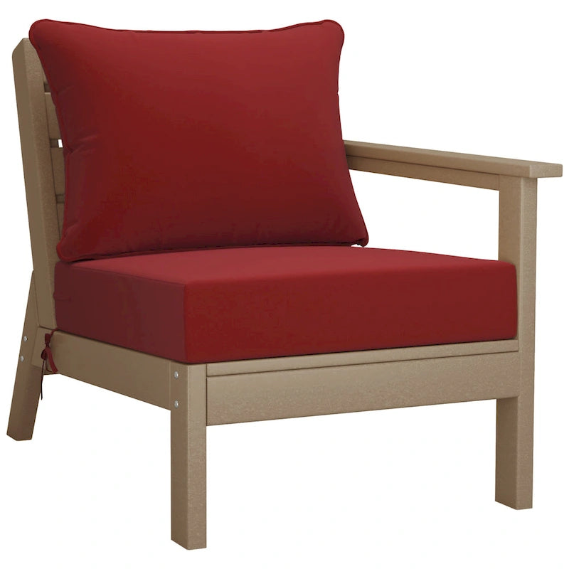 Fauteuil de jardin Polytrends Birchwood All Weather HDPE, assise profonde, aspect bois vieilli, accoudoir droit, avec coussins (1 pièce)
