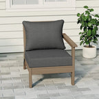 Fauteuil de jardin Polytrends Birchwood All Weather HDPE, assise profonde, aspect bois vieilli, accoudoir droit, avec coussins (1 pièce)