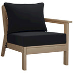 Fauteuil de jardin Polytrends Birchwood All Weather HDPE, assise profonde, aspect bois vieilli, accoudoir droit, avec coussins (1 pièce)
