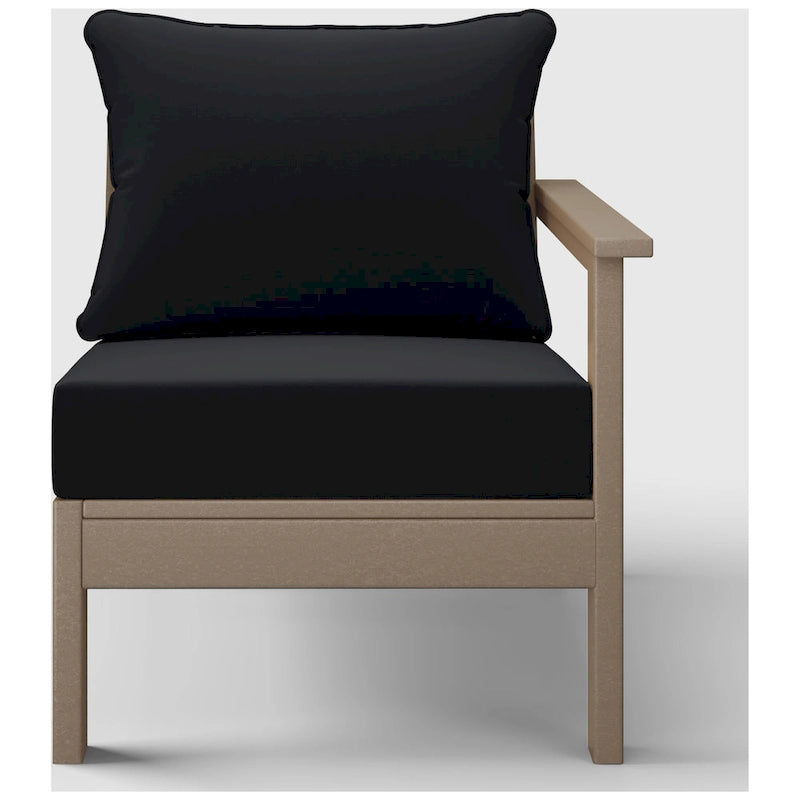 Fauteuil de jardin Polytrends Birchwood All Weather HDPE, assise profonde, aspect bois vieilli, accoudoir droit, avec coussins (1 pièce)