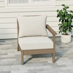 Fauteuil de jardin Polytrends Birchwood All Weather HDPE, assise profonde, aspect bois vieilli, accoudoir droit, avec coussins (1 pièce)
