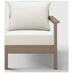 Fauteuil de jardin Polytrends Birchwood All Weather HDPE, assise profonde, aspect bois vieilli, accoudoir droit, avec coussins (1 pièce)