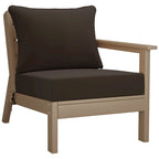 Fauteuil de jardin Polytrends Birchwood All Weather HDPE, assise profonde, aspect bois vieilli, accoudoir droit, avec coussins (1 pièce)