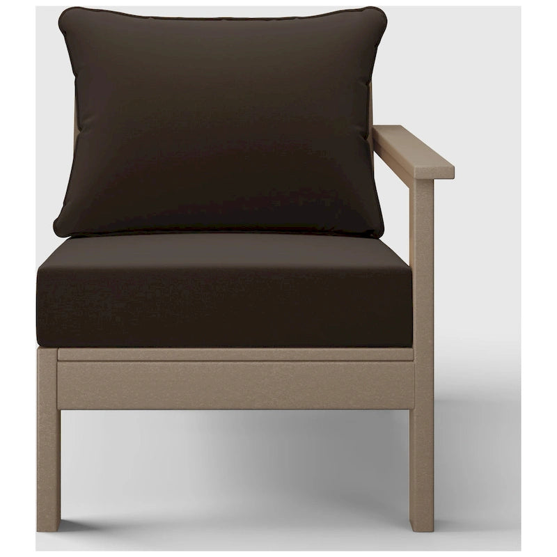 Fauteuil de jardin Polytrends Birchwood All Weather HDPE, assise profonde, aspect bois vieilli, accoudoir droit, avec coussins (1 pièce)