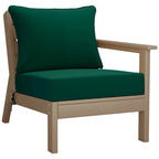 Fauteuil de jardin Polytrends Birchwood All Weather HDPE, assise profonde, aspect bois vieilli, accoudoir droit, avec coussins (1 pièce)