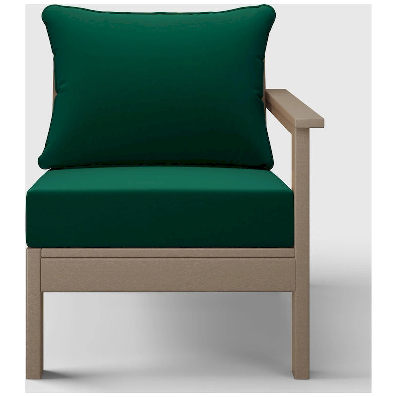 Fauteuil de jardin Polytrends Birchwood All Weather HDPE, assise profonde, aspect bois vieilli, accoudoir droit, avec coussins (1 pièce)