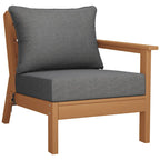 Fauteuil de jardin Polytrends Birchwood en polyéthylène haute densité (PEHD) résistant aux intempéries, assise profonde, accoudoir droit, avec coussins (1 pièce)