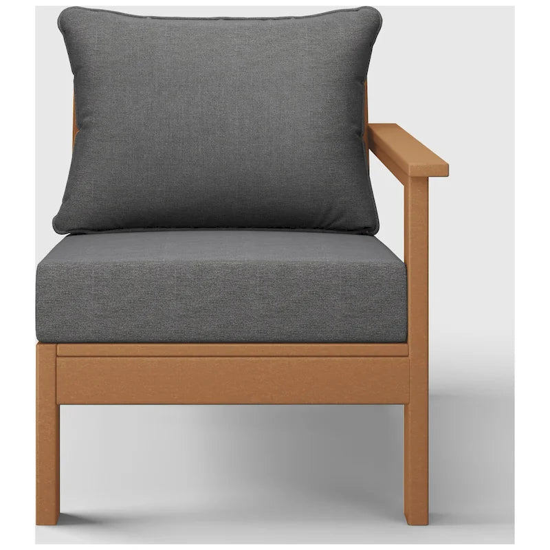 Fauteuil de jardin Polytrends Birchwood en polyéthylène haute densité (PEHD) résistant aux intempéries, assise profonde, accoudoir droit, avec coussins (1 pièce)