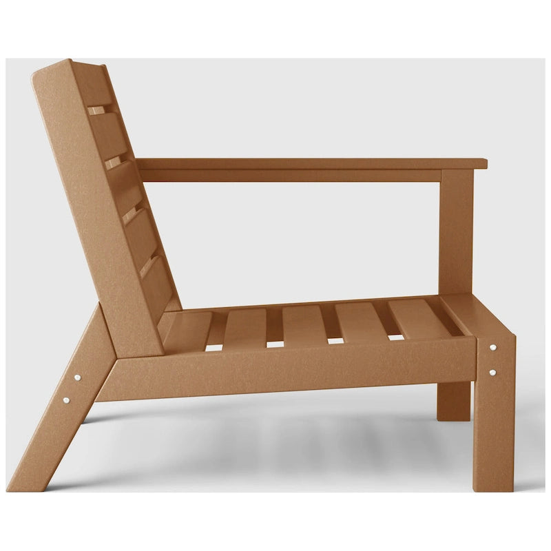 Fauteuil de jardin Polytrends Birchwood en polyéthylène haute densité (PEHD) résistant aux intempéries, assise profonde, accoudoir droit, avec coussins (1 pièce)