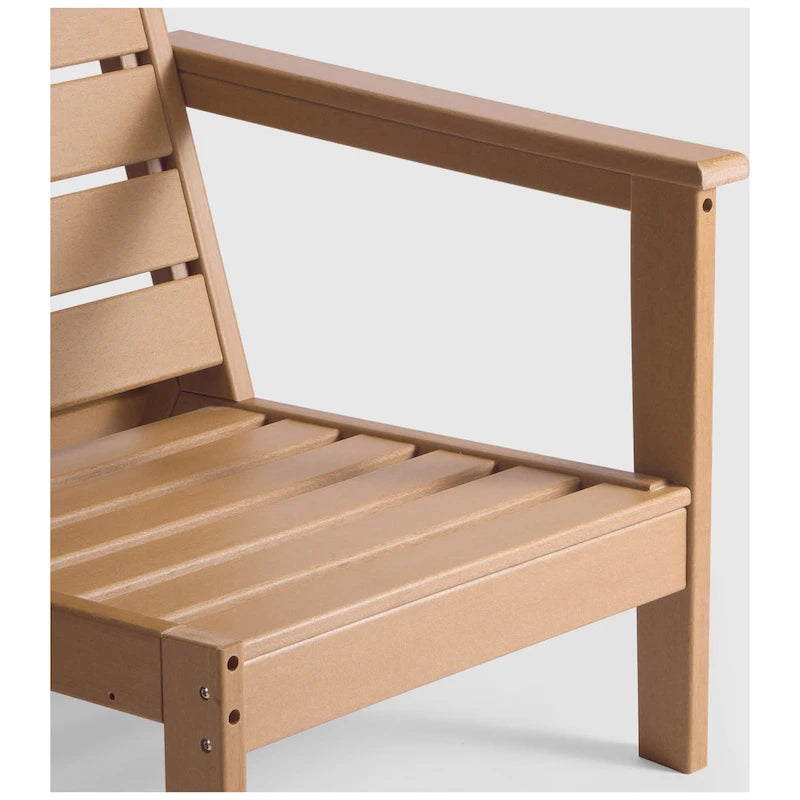 Fauteuil de jardin Polytrends Birchwood en polyéthylène haute densité (PEHD) résistant aux intempéries, assise profonde, accoudoir droit, avec coussins (1 pièce)