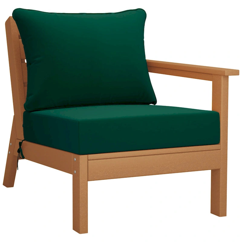 Fauteuil de jardin Polytrends Birchwood en polyéthylène haute densité (PEHD) résistant aux intempéries, assise profonde, accoudoir droit, avec coussins (1 pièce)