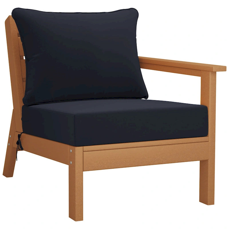 Fauteuil de jardin Polytrends Birchwood en polyéthylène haute densité (PEHD) résistant aux intempéries, assise profonde, accoudoir droit, avec coussins (1 pièce)