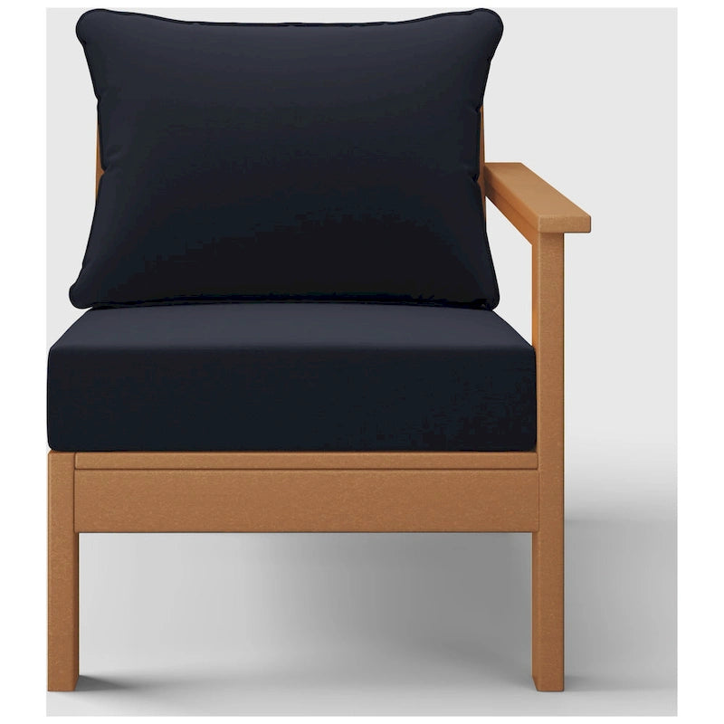 Fauteuil de jardin Polytrends Birchwood en polyéthylène haute densité (PEHD) résistant aux intempéries, assise profonde, accoudoir droit, avec coussins (1 pièce)