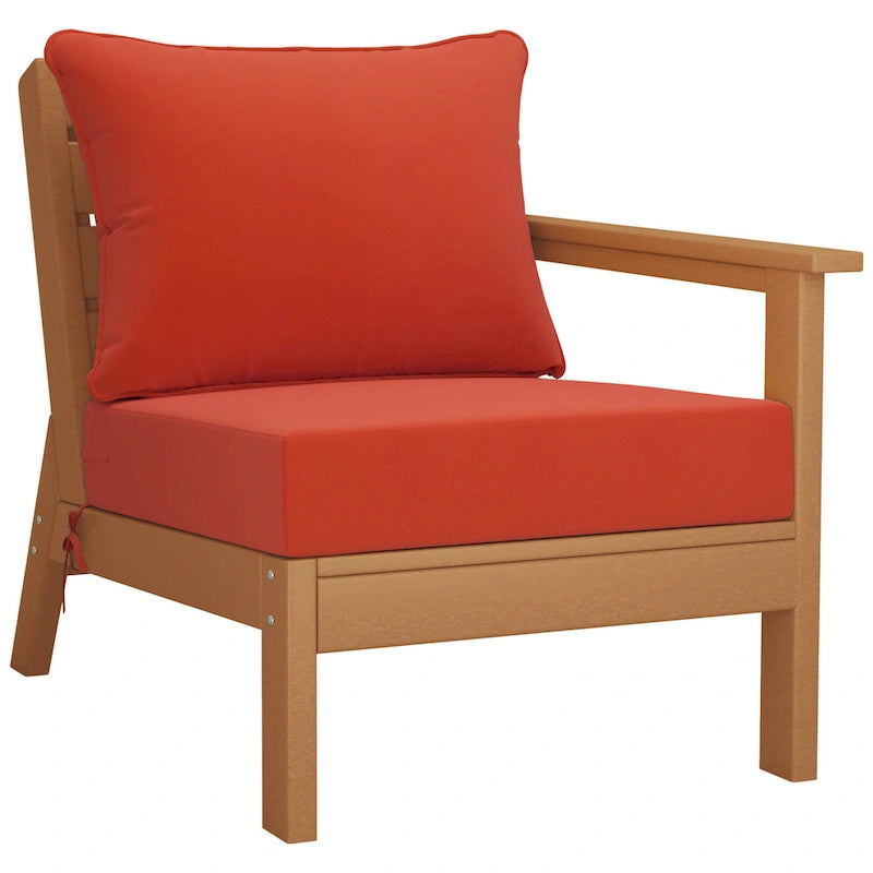 Fauteuil de jardin Polytrends Birchwood en polyéthylène haute densité (PEHD) résistant aux intempéries, assise profonde, accoudoir droit, avec coussins (1 pièce)