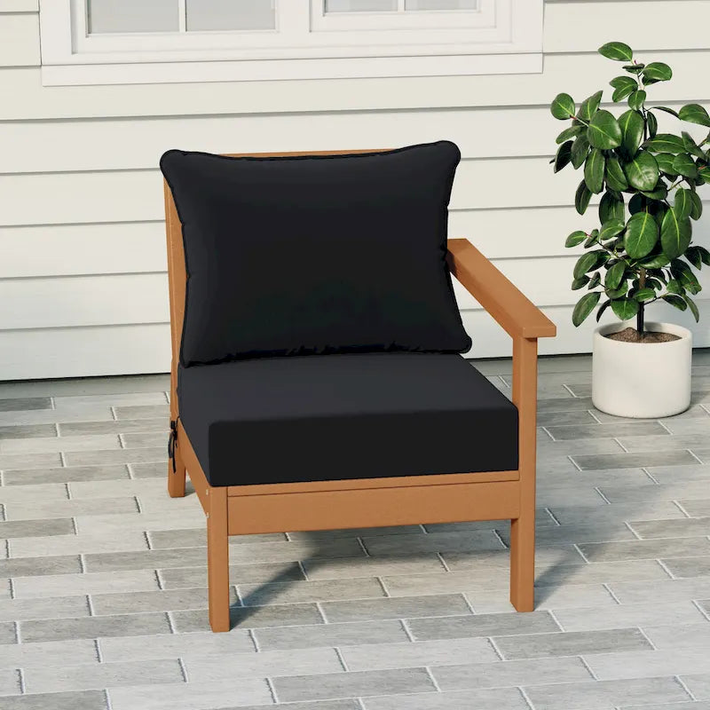 Fauteuil de jardin Polytrends Birchwood en polyéthylène haute densité (PEHD) résistant aux intempéries, assise profonde, accoudoir droit, avec coussins (1 pièce)