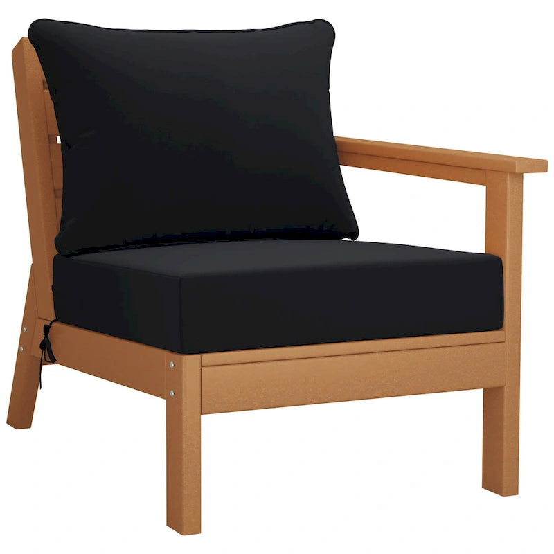 Fauteuil de jardin Polytrends Birchwood en polyéthylène haute densité (PEHD) résistant aux intempéries, assise profonde, accoudoir droit, avec coussins (1 pièce)