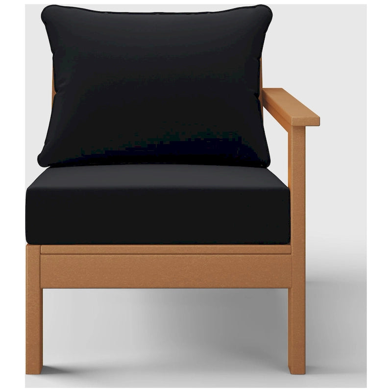 Fauteuil de jardin Polytrends Birchwood en polyéthylène haute densité (PEHD) résistant aux intempéries, assise profonde, accoudoir droit, avec coussins (1 pièce)