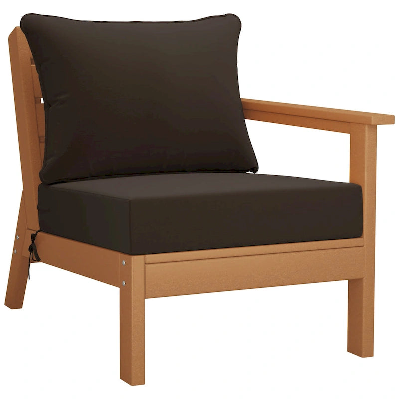Fauteuil de jardin Polytrends Birchwood en polyéthylène haute densité (PEHD) résistant aux intempéries, assise profonde, accoudoir droit, avec coussins (1 pièce)