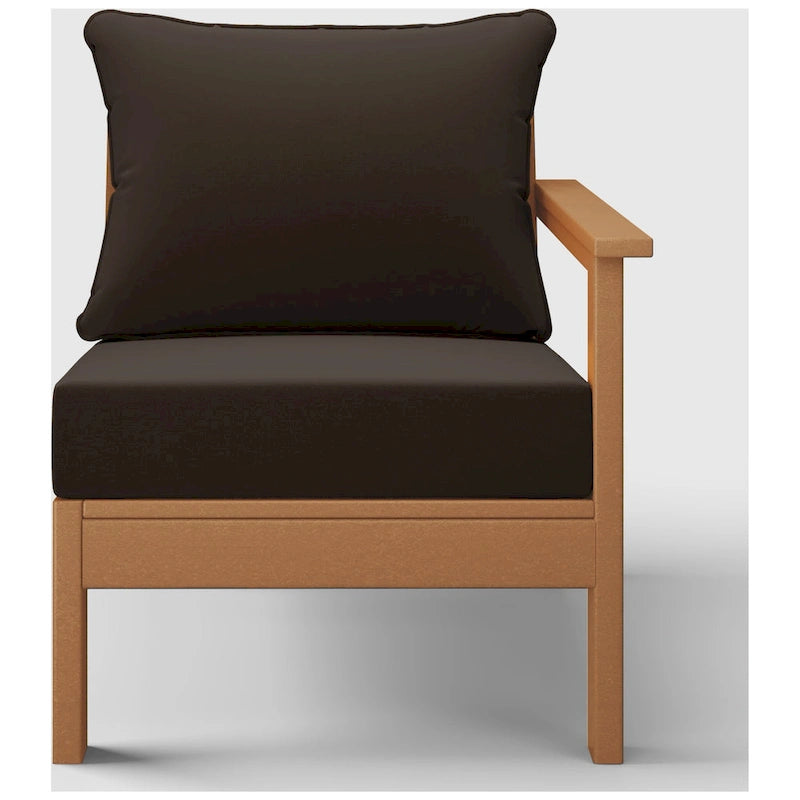 Fauteuil de jardin Polytrends Birchwood en polyéthylène haute densité (PEHD) résistant aux intempéries, assise profonde, accoudoir droit, avec coussins (1 pièce)