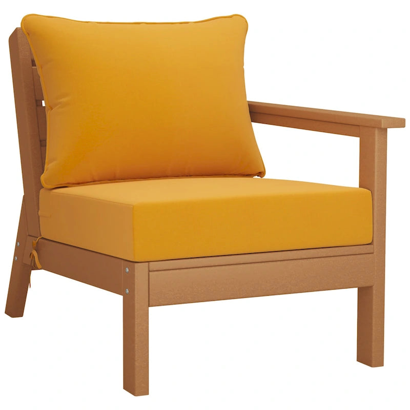 Fauteuil de jardin Polytrends Birchwood en polyéthylène haute densité (PEHD) résistant aux intempéries, assise profonde, accoudoir droit, avec coussins (1 pièce)