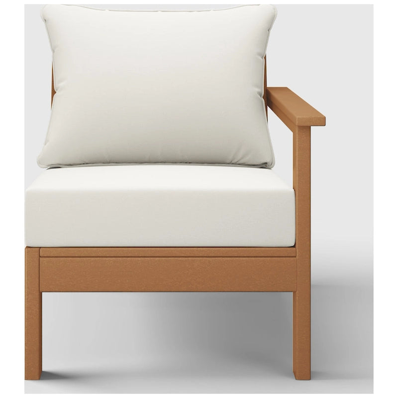 Fauteuil de jardin Polytrends Birchwood en polyéthylène haute densité (PEHD) résistant aux intempéries, assise profonde, accoudoir droit, avec coussins (1 pièce)