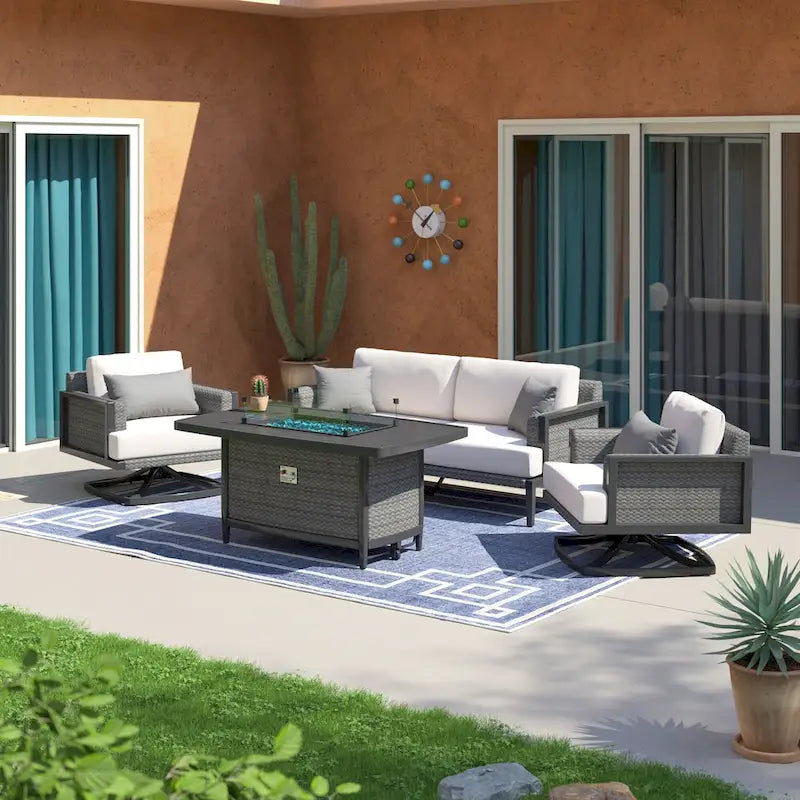 Ensemble de salon de jardin Vistano 4 pièces Sunbrella avec foyer extérieur - Gris