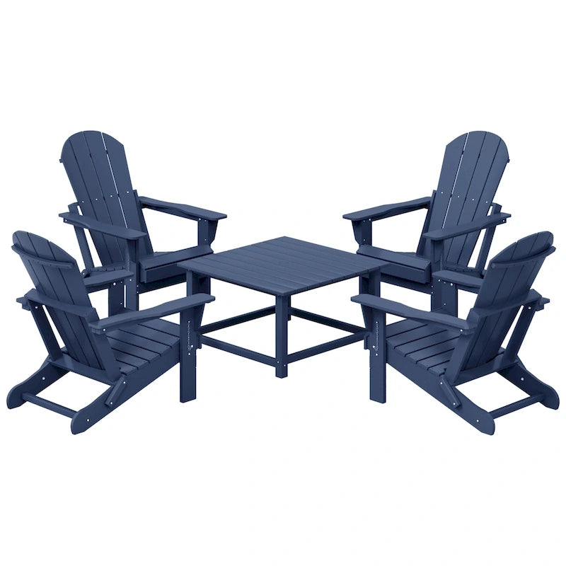 Ensemble de conversation Polytrends Laguna Outdoor 5 pièces comprenant une chaise Adirondack et une table basse carrée.