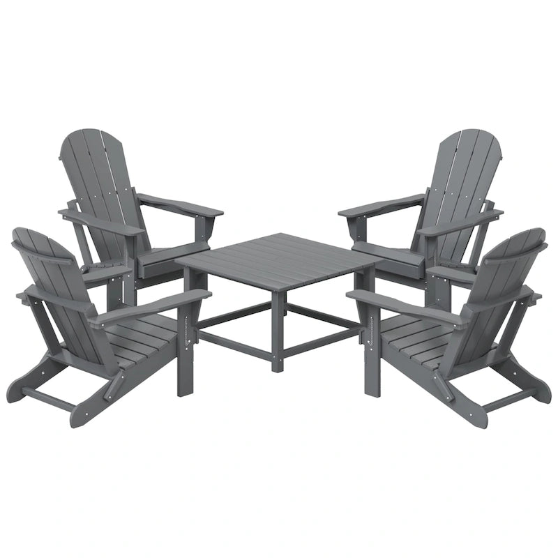 Ensemble de conversation Polytrends Laguna Outdoor 5 pièces comprenant une chaise Adirondack et une table basse carrée.