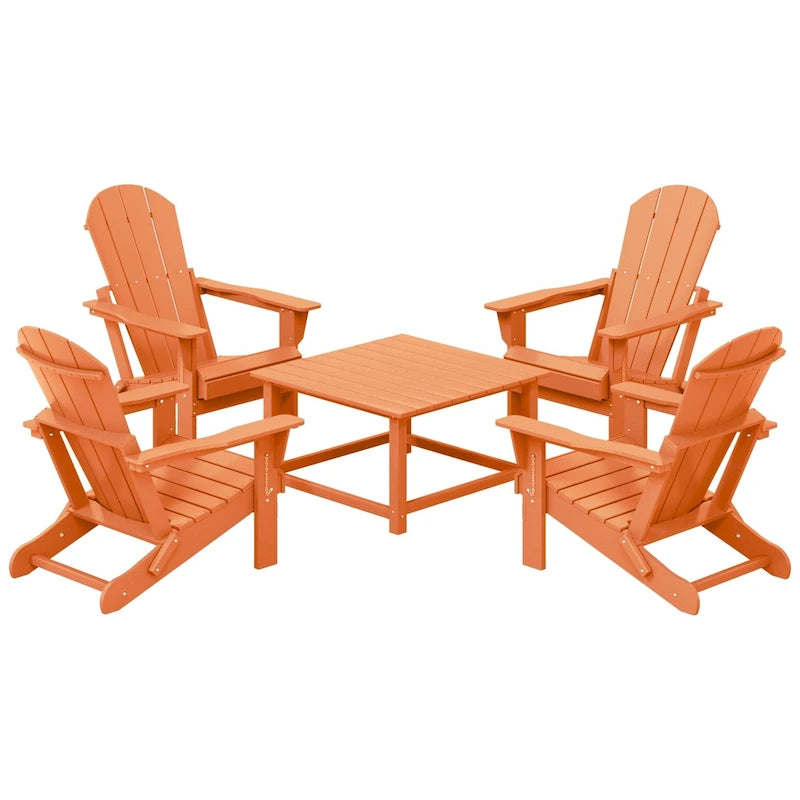 Ensemble de conversation Polytrends Laguna Outdoor 5 pièces comprenant une chaise Adirondack et une table basse carrée.