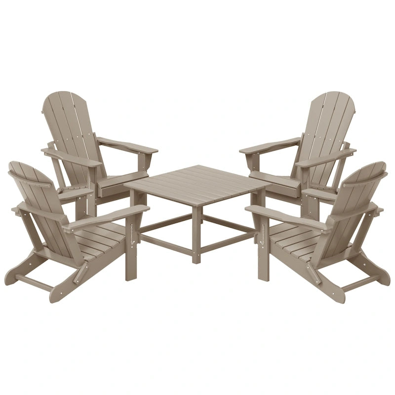 Ensemble de conversation Polytrends Laguna Outdoor 5 pièces comprenant une chaise Adirondack et une table basse carrée.