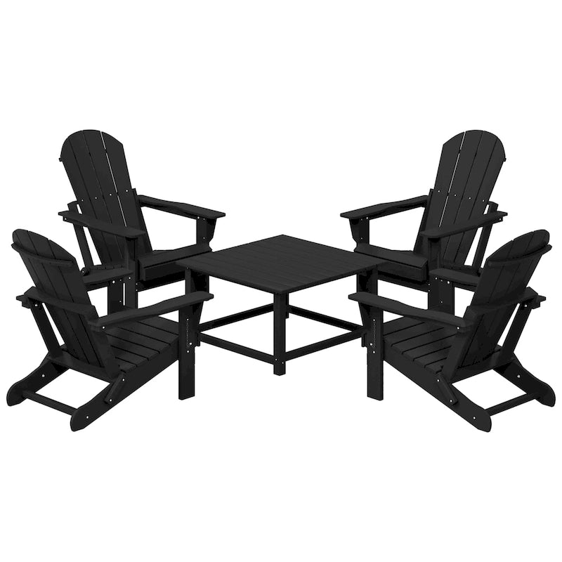 Ensemble de conversation Polytrends Laguna Outdoor 5 pièces comprenant une chaise Adirondack et une table basse carrée.