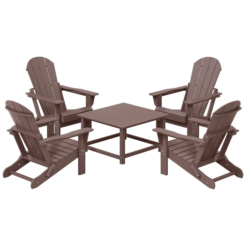 Ensemble de conversation Polytrends Laguna Outdoor 5 pièces comprenant une chaise Adirondack et une table basse carrée.