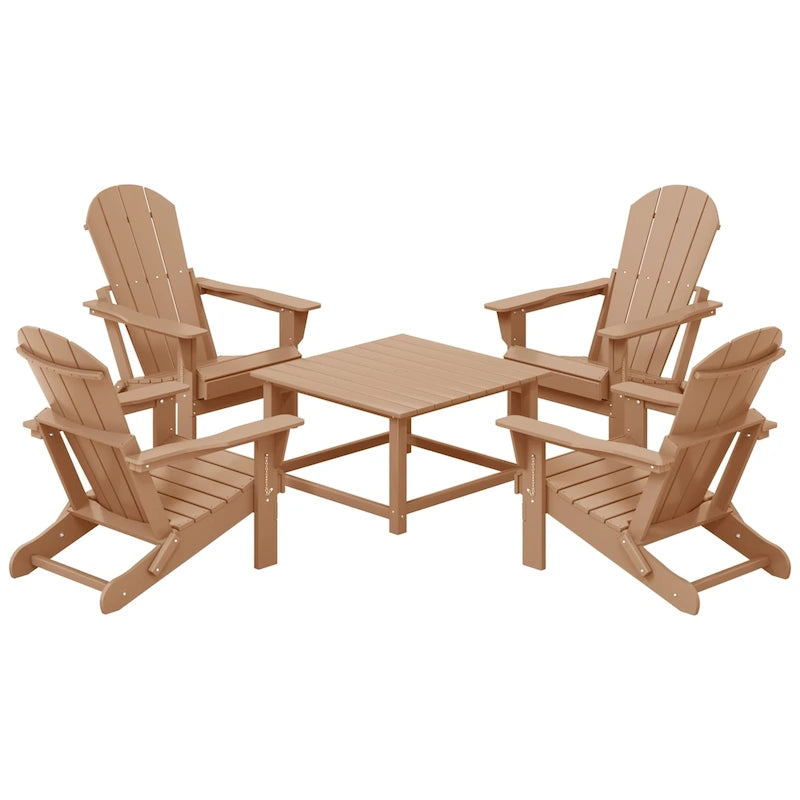 Ensemble de conversation Polytrends Laguna Outdoor 5 pièces comprenant une chaise Adirondack et une table basse carrée.