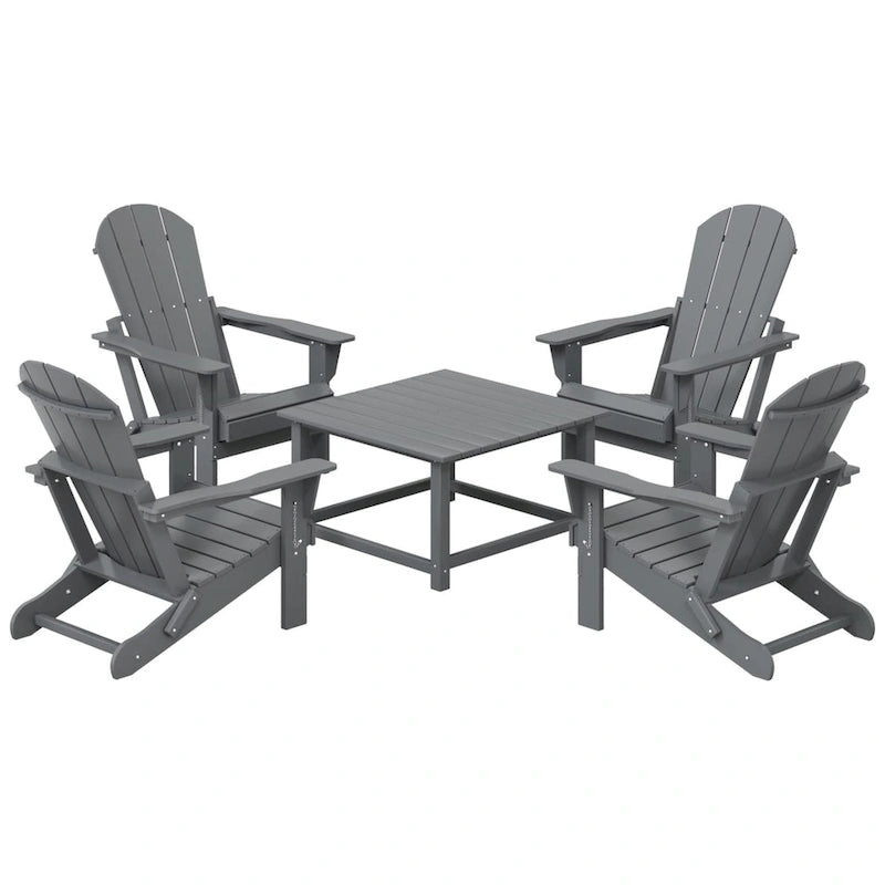 Ensemble de conversation Polytrends Laguna Outdoor 5 pièces comprenant une chaise Adirondack et une table basse carrée.