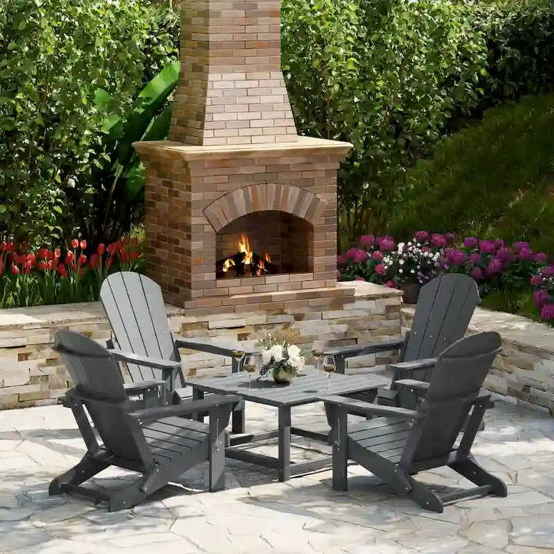 Ensemble de conversation Polytrends Laguna Outdoor 5 pièces comprenant une chaise Adirondack et une table basse carrée.