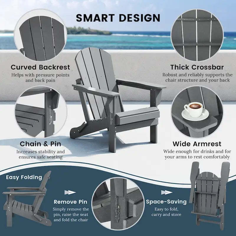Ensemble de conversation Polytrends Laguna Outdoor 5 pièces comprenant une chaise Adirondack et une table basse carrée.