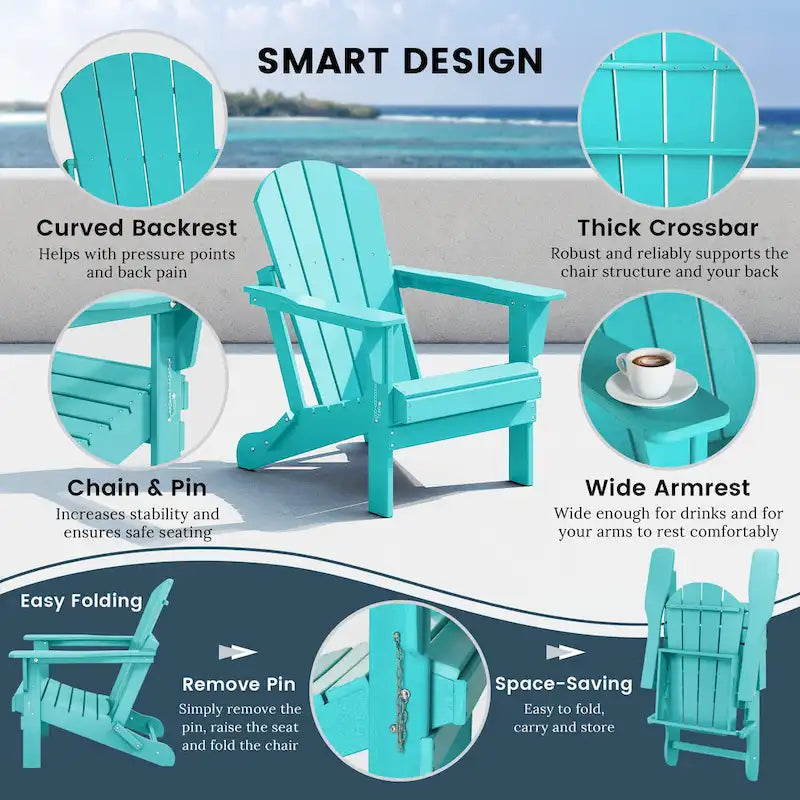 Ensemble de conversation Polytrends Laguna Outdoor 5 pièces comprenant une chaise Adirondack et une table basse carrée.