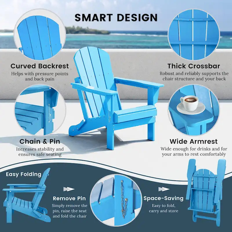 Ensemble de conversation Polytrends Laguna Outdoor 5 pièces comprenant une chaise Adirondack et une table basse carrée.