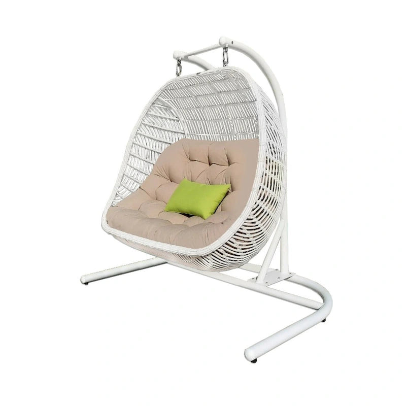 Balancelle d'intérieur/extérieur en métal beige et blanc, coussin beige (69 pouces)