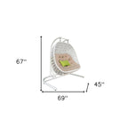 Balancelle d'intérieur/extérieur en métal beige et blanc, coussin beige (69 pouces)