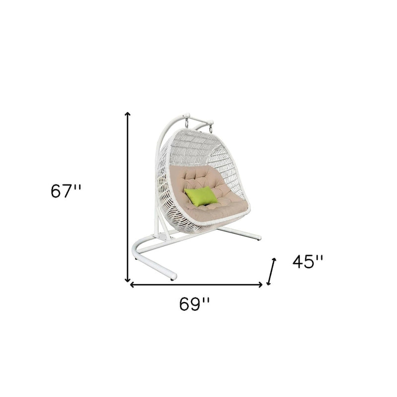 Balancelle d'intérieur/extérieur en métal beige et blanc, coussin beige (69 pouces)