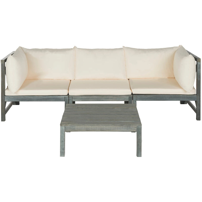 SAFAVIEH Outdoor Living Lynwood Modular Ash Grey Acacia Wood 4-piece Beige Cushion Sectional Set - 27 W x 27 D x 27 H